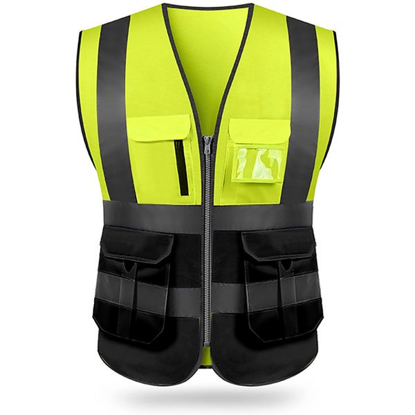 Sfvest Chaleco Reflectante De Seguridad De Alta Visibilidad Chaleco Reflectante Multi Bolsillos Ropa De Trabajo Seguridad M Negro-image