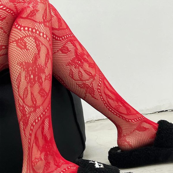 Damskie Rajstopy Siateczkowe Letnie Seksowne Kwiatowe ObcisłE Legginsy ObcisłE Rajstopy MałA Oczko Wysokie PońCzochy W Pasie Koronkowe PońCzochy Y2K One Size Brown-image