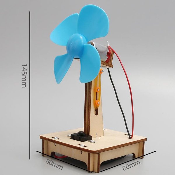 Fizyka Stem Technologia GadżEt Dzieci Zabawki Naukowe Letni Elektryczny Wentylator Biurkowy Zabawki Edukacyjne Dla Dzieci Drewniane Puzzle DIY Y5061YY- Blue-image