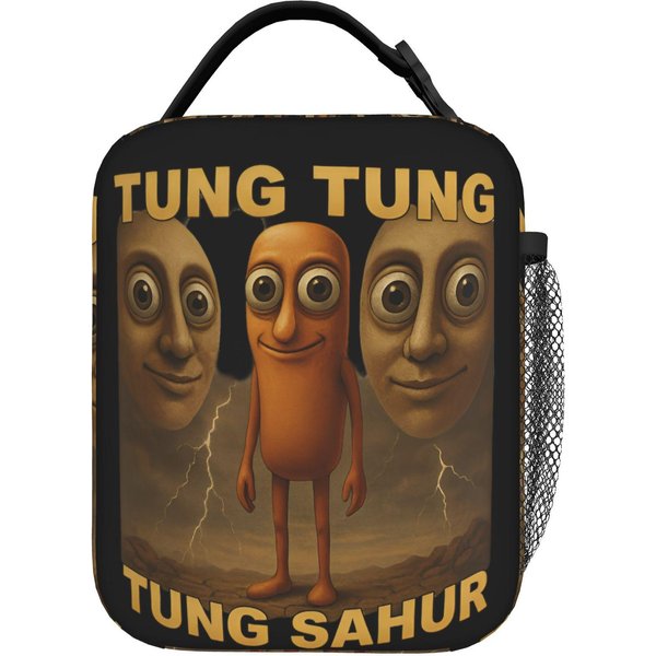 Tung Tung Tung Sahur Izolowana Torba Na Lunch Termiczna Wielokrotnego UżYtku, Pojemnik Na PosiłEk WłOski Brainrot Szczelny Lunchbox Torba One Size-image