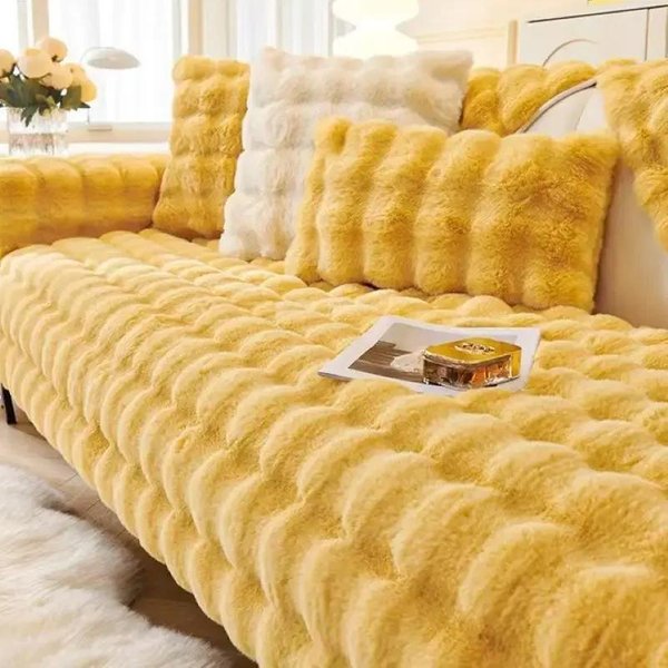 Toalla De Sofá De Felpa De Conejo SúPer Suave Y CáLida Para Invierno, Funda De Sofá Seccional Antideslizante De Terciopelo De Burbujas Gruesa, Funda De Sofá Antideslizante En Forma De L 70X150Cm 1Pc-image