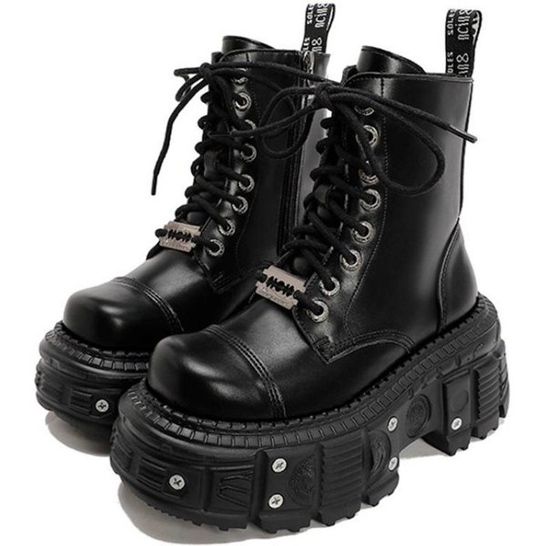 Niszowe Punkowe Buty Martin Nowe Platforma Retro KróTkie Buty Damskie Buty 37 Czarny-image