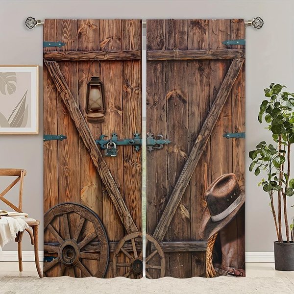 2 Cortinas Decorativas Con DiseñO De Puerta De Madera Para Dormitorio, Sala De Estar, DecoracióN Del Hogar 100W160H(Cm)40X63In&Rod Pocket-image