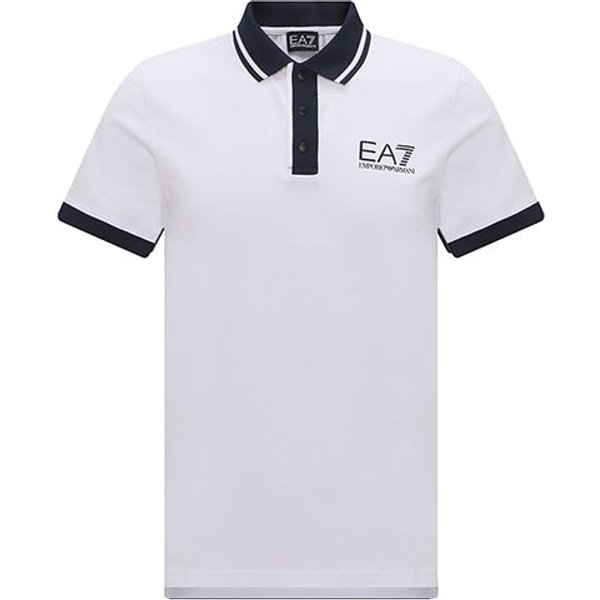 Emporio Armani EA7 Bloque De Color Estampado De Logo Casual Botones Corte Recto Manga Corta Camisa Polo Hombre Tops Blanco 3RPF17-PJ03Z-1100 M-image