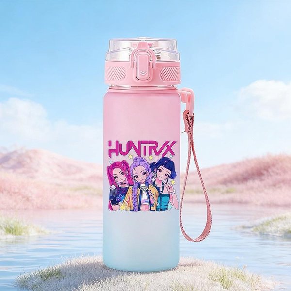 Butelka Na Wodę 600 Ml KreskóWka K-Pop ŁOwcy DemonóW Drukowana Postać Kubek Na Wodę DużA Pojemność PrzenośNa Na ZewnąTrz Z Linką Butelka Do Picia Dla ChłOpca Dziewczynki Prezent 600Ml White-image