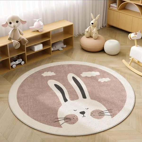 OkrąGłE Dywaniki DziecięCe Do Sypialni Puszyste MięKkie Mata PodłOgowa Do Garderoby Gruba Pluszowa Mata Do Gabinetu Uroczy KreskóWkowy Dywan Do Dekoracji Salonu 80X80Cm-image