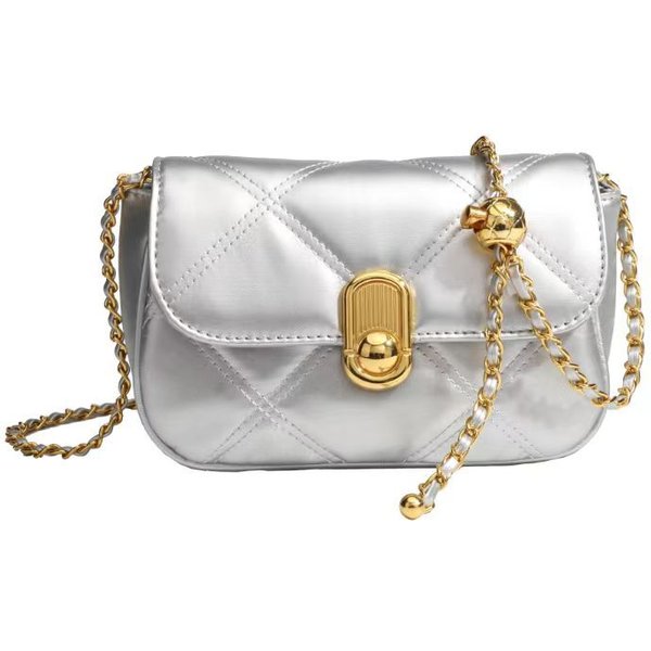 Popular Bolso Cuadrado PequeñO Bolso PequeñO Para Mujer Moda Para Mujer Cadena De Diamantes Un Solo Hombro Bandolera White-image