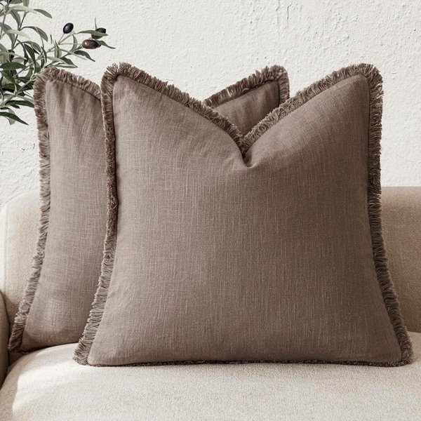 Funda De Almohada Decorativa De Lino Con Flecos Funda De CojíN Estilo Bohemio RúStico Con Flecos Para Sala De Estar Sofá Cama Silla 45X45Cm MarróN 30X50Cm-image