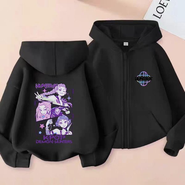 Cazadores De Demonios K-Pop PelíCula Sudadera Con Cremallera Moda Chaqueta Oversize Sudadera Con Cremallera Ropa Urbana 160 Black-image