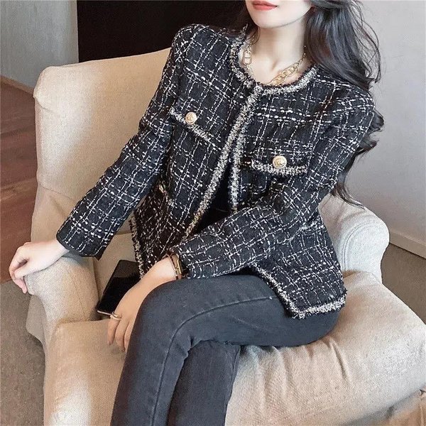 Chaqueta De Tweed Con Fragancia PequeñA Informal Vintage De OtoñO Para Mujer XS-image