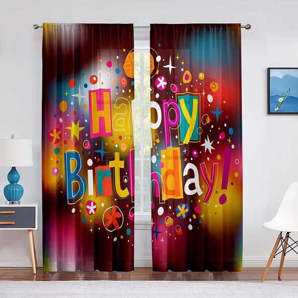 CelebracióN De Feliz CumpleañOs Globos VíVidos Cortinas Transparentes Para Sala De Estar Cortina De Visillo Dormitorio Cortina De Tul DecoracióN De Cortinas Para Ventanas 1 PCS W100Xh250Cm&Grommet Top-image