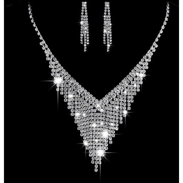 Conjunto De Cuatro Piezas De Collar, Pendientes, Anillo Y Pulsera Con Borlas Y Diamantes De ImitacióN De Moda De Nicho, Accesorios Para Banquetes De Alta Gama Gray-image