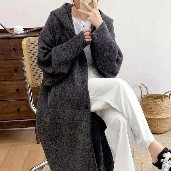 Abrigo CáRdigan Para Mujer Invierno Oversize Engrosado Color SóLido Holgado Manga Larga Con Capucha Abrigo CáRdigan Top M Gris-image