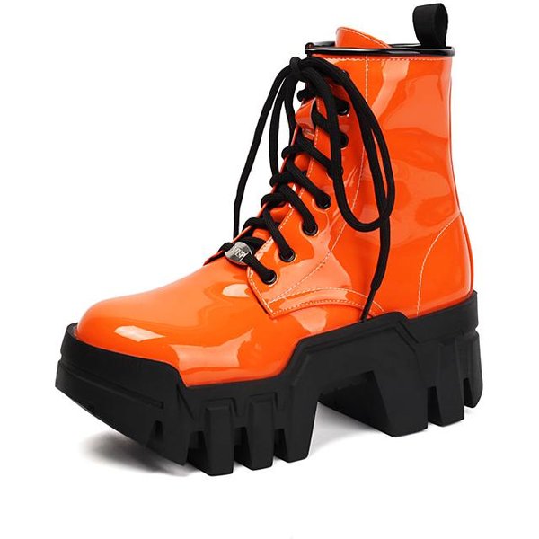 Damskie Botki Do Kostki OkrąGłY Nosek Grube Wysokie Obcasy Sznurowane Zamek Platforma KróTkie Buty Damskie Modne Buty Jesień Zima 44 43-image