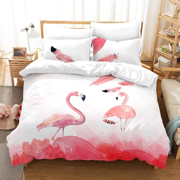 ColeccióN De Ropa De Cama Flamenco Rosa Individual Twin Full Queen King Size ColeccióN De Cama Flamenco Dormitorio Adulto NiñO Funda NóRdica Colecciones Anime 3D 013 155X215Cm 3Pcs-image