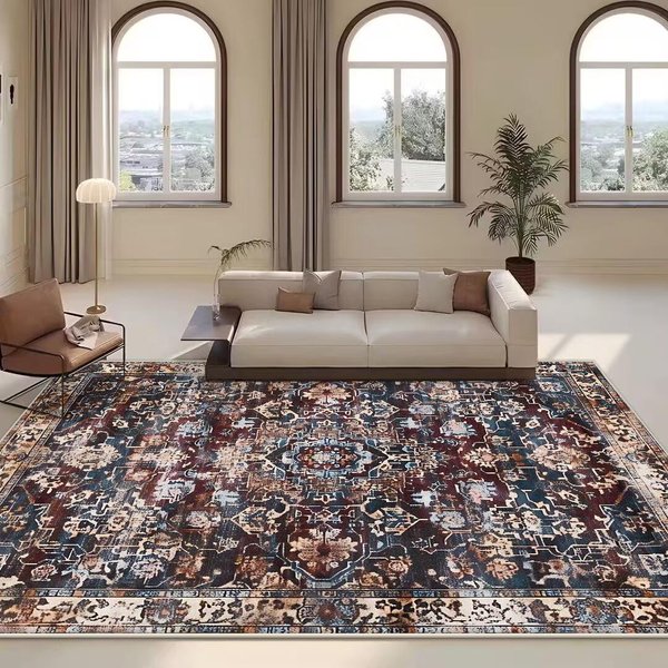 Perski Dywan Retro Salon Boho Etniczny Dekoracja Domu Pluszowy Dywan Do Sypialni Salon Sofa Stoliki Kawowe AntypośLizgowa Mata PodłOgowa MięKki 60*90Cm Gray-image