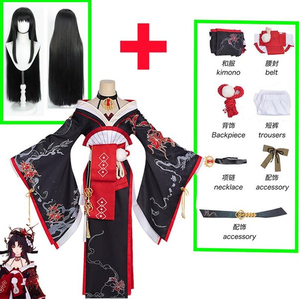 Gra NTE Xun Kostium Cosplay Neverness To Everness Hotori Czarno-Czerwone Kimono Naszyjnik Peruka Garnitur Impreza Karnawał Kobiety Seksowna Sukienka Xl&Neverness Everness Black-image