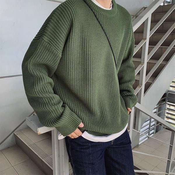 SuéTer De Punto Casual A Rayas Y Bloques De Color Con Cuello Redondo Para Hombre - OtoñO/Invierno 2023 3XL Verde Del EjéRcito-image