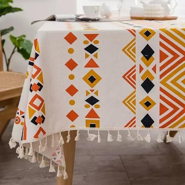 Mantel Bohemio Impermeable Para Mesa Rectangular Cubiertas De Mesa De AlgodóN Lino Mesa De Cocina Comedor Cubierta De Mesa Mantel Mat 120X120Cm-image