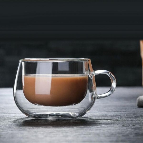 Taza De Vidrio De Doble Pared De 1/2 Pieza, Resistente Al Calor, De Borosilicato, Con Asa, Para Café, Leche, Té, Bebidas FríAs, Transparente 150-350Ml Gray-image