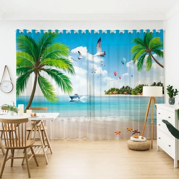 Pintura Moderna De Paisaje Natural De Bosque Primitivo De Cielo Azul Cortina De Alto Sombreo Tema Restaurante HabitacióN Dormitorio Cortina De Ventana W55 X H120Cm X 2&Grommet Top-image