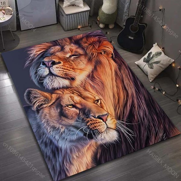Dywan Z Wzorem Dwa Lwy W MiłOśCi Do Salonu Sypialni Stolika Nocnego Kanapy Mata PodłOgowa Dywanik Do Domu Dekoracja Na Prezenty 50X80Cm (20X31In) Brown-image