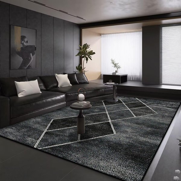 Alfombra Moderna De GeometríA Grande Para SalóN DecoracióN Negra Alfombras Para El Hogar Alfombras Antideslizantes Para DecoracióN De Dormitorio SalóN Sofá Alfombra De Suelo 100*200Cm-image