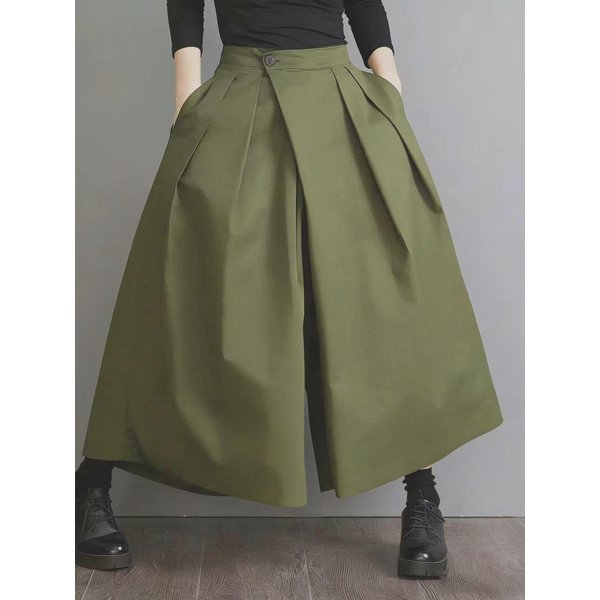 Pantalones Hakama De Moda Para Mujer Unisex Streetwear Pierna Ancha Pantalones Samurai EstéTica Oscura Pantalones Falda M Verde-image