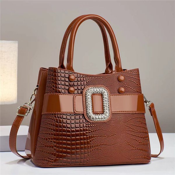 Luksusowa Torebka Damska Ze SkóRy Lakierowanej O Diamentowym Wzorze, Torba Na Ramię/Crossbody Z TłOczeniem ImitująCym SkóRę Krokodyla BrąZowy-image
