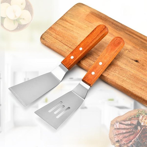 2 EspáTulas De Metal De Acero Inoxidable Para Plancha, Accesorios Para Panqueques, Volteador Para Asar Y Hornear. Plata-image