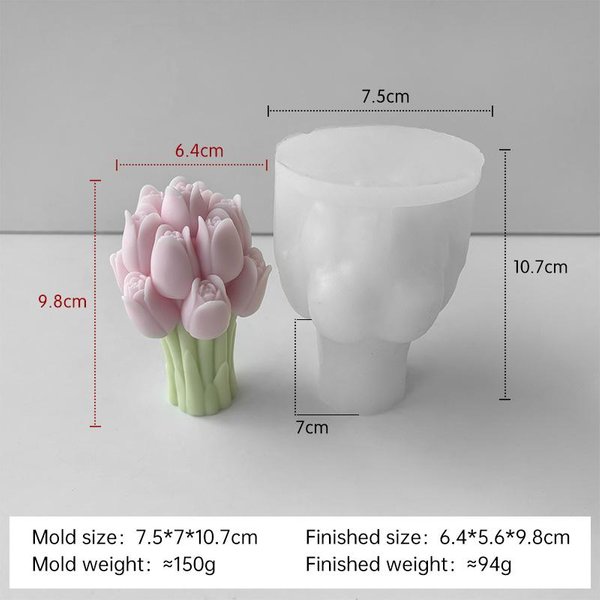 Molde De Silicona Ramo De Tulipanes 3D DIY Flores Velas AromáTicas Adornos De Yeso Moldes Regalo Hecho A Mano Suministros Para Hacer JabóN Y Velas White-image