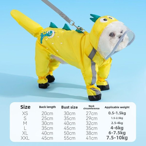 Perro De Cuatro Patas Todo Incluido Forma De Dinosaurio PequeñO TraccióN Con Patas Chubasquero Con Cola Impermeable Poncho De Peluche Ropa Para Mascotas M-image