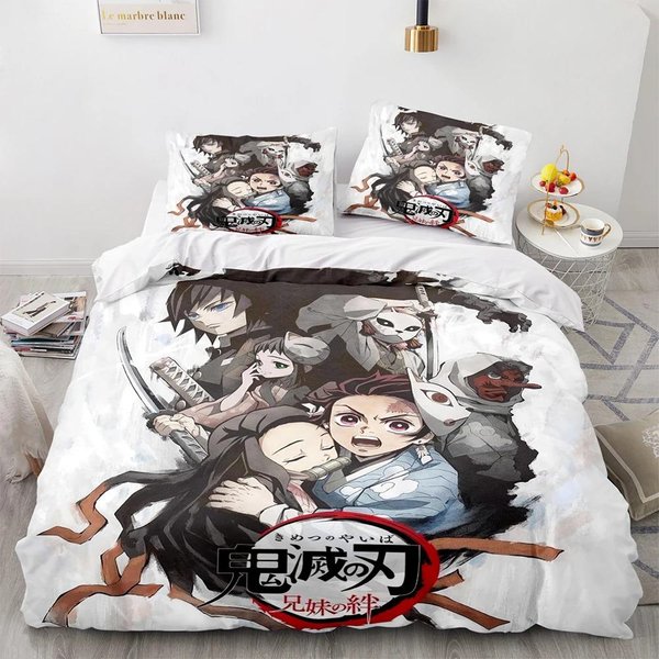 ColeccióN De Ropa De Cama Demon Slayer Individual Twin Full Queen King Size Anime Kawaii ColeccióN De Camas Dormitorio Adulto NiñO Fundas NóRdicas Colecciones 3D 70X133Cm 2Pcs Gray-image