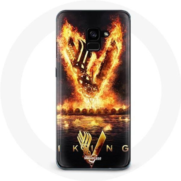 Coque Pour Samsung Galaxy A8 Plus Vikings SéRie Saison 6 Logo V EpéE De Feu Fond Noir-image