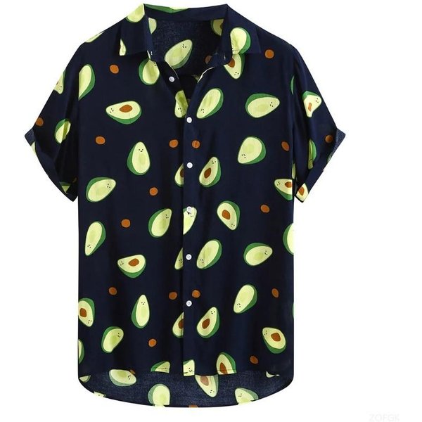 Camisa Casual Suelta De Manga Corta Tropical Hawaiana Para Hombre Con Estampado 3D De Aguacate De Verano Con Botones 3XL-image