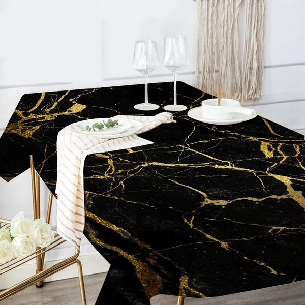 Mantel De Mesa Rectangular MáRmol Negro Dorado Mantel De Mesa Antimanchas Hule Mantel Mesa Impermeable DecoracióN De Mantel 150X180Cm-image