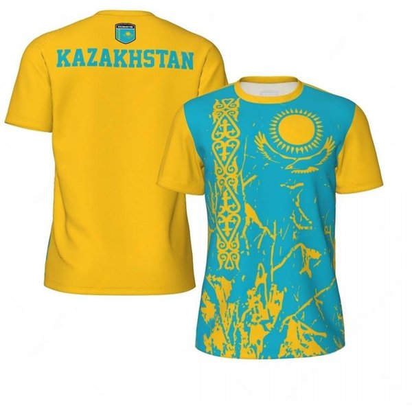 Kazachstan Flaga Druk 3D Sportowa SzybkoschnąCa OddychająCa MęSka Koszulka Outdoorowa Koszulka PiłKarska DrużYna Fan KróTki RęKaw Letni Top Ubrania XL-image