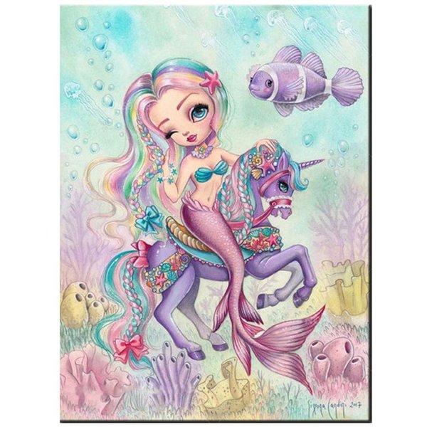 Pintura De Diamante 5D Diy Dibujo Animado De Sirena NiñA Punto De Cruz Bordado De Diamantes 20X30CM-image