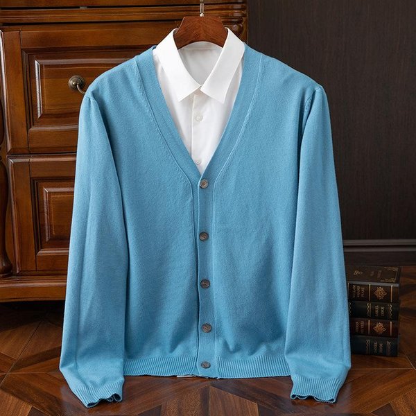 SuéTer De Punto Para Hombre OtoñO Primavera CáRdigan De Cachemira Color SóLido BáSico Cuello En V De Un Solo BotóN Holgado Ropa Tops XS Gray-image