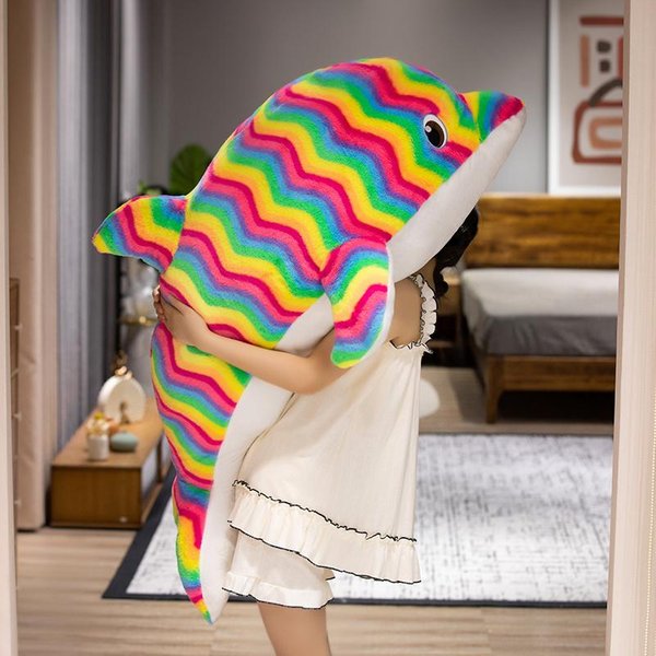 50-130 Cm Kawaii KreskóWkowy Kolorowy Gigantyczny Delfin Pluszowa Lalka Poduszka TęCzowe Morskie Zwierzę MięKka Pluszowa Zabawka Delfin Dekoracja Domu About 70Cm-image