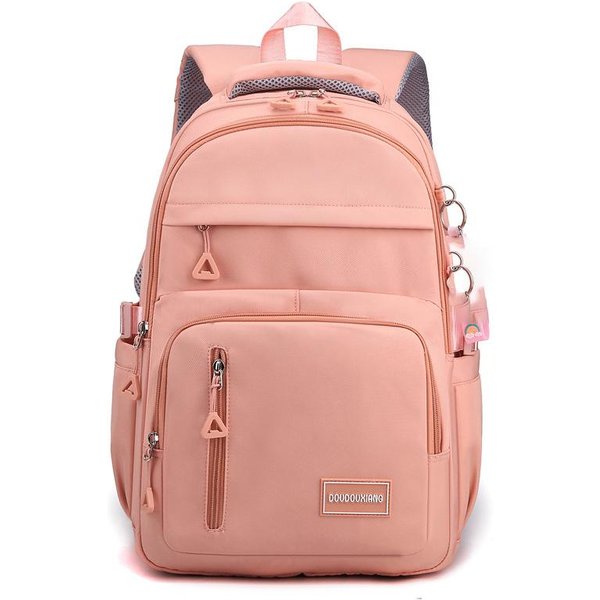 Mochila Escolar Para NiñAs De Nailon Mochila De Viaje Rucksack Multibolsillos Impermeable Casual Mochila Escolar Adolescente One Size Naranja-image