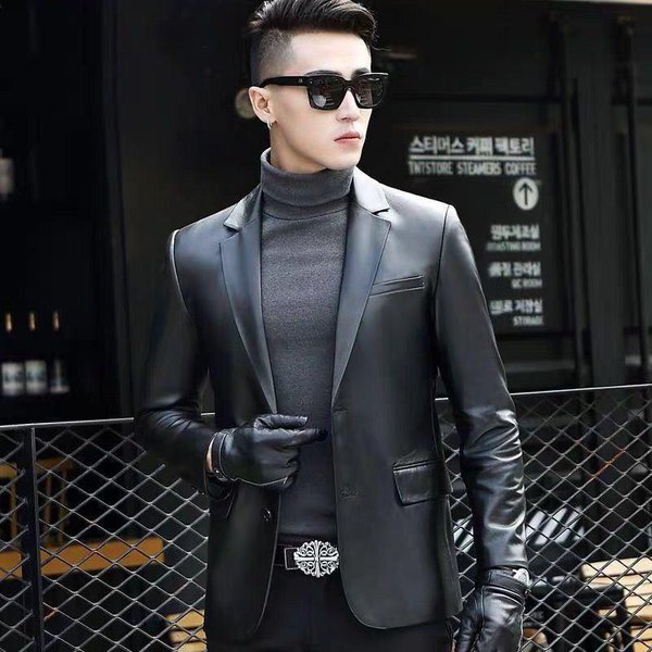 Nueva Chaqueta De Cuero De Primavera Para Hombre Corta Ajustada Traje De Cuero Chaqueta De Cuero Estilo Coreano Chaqueta Fina De Traje 3XL Negro-image