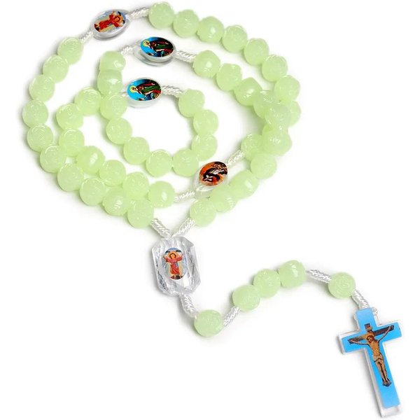 Naszyjnik RóżAniec ŚWiecąCy W CiemnośCi Dla Kobiet Religia 10MM Luminescencyjne Koraliki RóżAne ŁAńCuszek Krucyfiks Krzyż Wisiorek BiżUteria Do Modlitwy-image