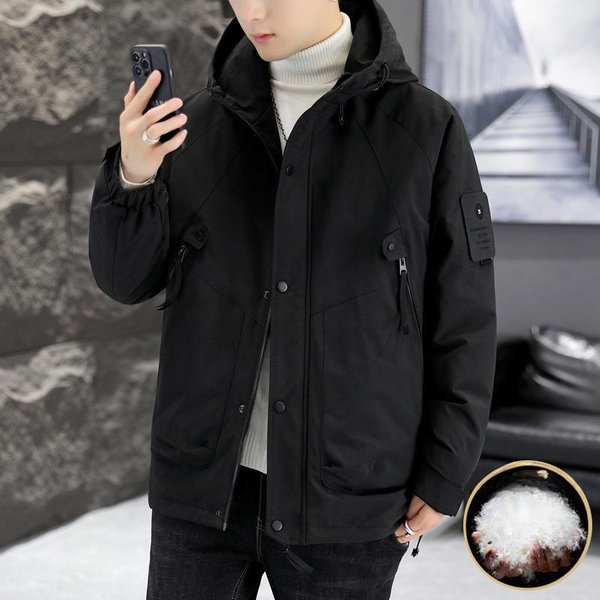 Chaqueta De Invierno Para Hombre Gruesa Con Capucha CáLida Nueva Casual De Moda L Black-image