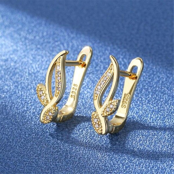 Nuevos Pendientes De Plata De Ley 925 Para Mujer Moda Hoja Moda Circonita De Alta Calidad Combinan Con Todo Par Aretes JoyeríA Regalo Beige-image