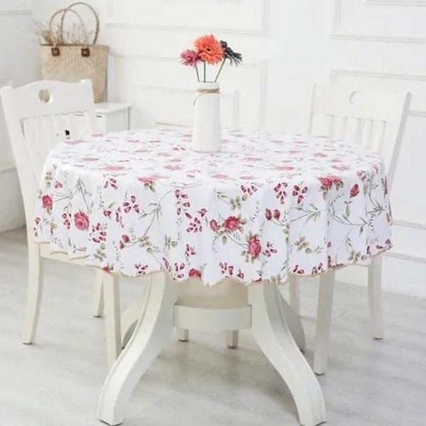 Mantel Circular Para Mesa De Centro Con Borde De Encaje De 2 Metros PVC Mantel Circular Impermeable Anti Escaldaduras Anti Aceite PañO Lavable 137CM Diameter-image