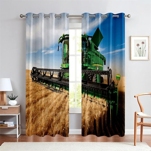 Cortinas 3D Cielo Azul Tractor AgríCola NeumáTico Sala De Estar Cocina Dormitorio BalcóN DecoracióN De Ventana 2 Paneles 50W130H(Cm)X2Pcs&Grommet Top-image