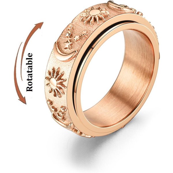 Anillo Giratorio Para La Ansiedad Relajante Con Estrella Y Luna Para Mujer Acero Inoxidable Gira Libremente Anillos Fidget Spinner JoyeríA Bohemia 8-image