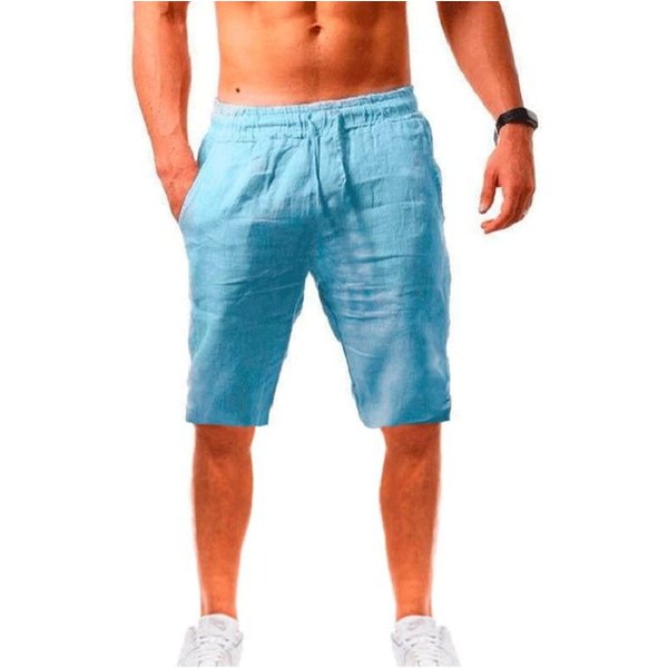 Nuevos Pantalones Cortos De Lino Y AlgodóN Para Hombre, Pantalones De Lino De Color SóLido Transpirables De Verano Para Hombre, Ropa Informal Deportiva S-3XL XL Azul-image