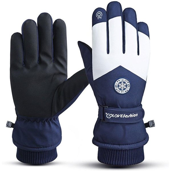Guantes De Nieve Unisex De Invierno Para Snowboard Esquí Cuero PU Antideslizantes Pantalla TáCtil Impermeables Motociclismo Ciclismo Forro Polar CáLidos Black-image